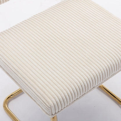 Set of 2 Modern Dining Chairs in Corduroy Fabric with Gold Metal Base- Beige