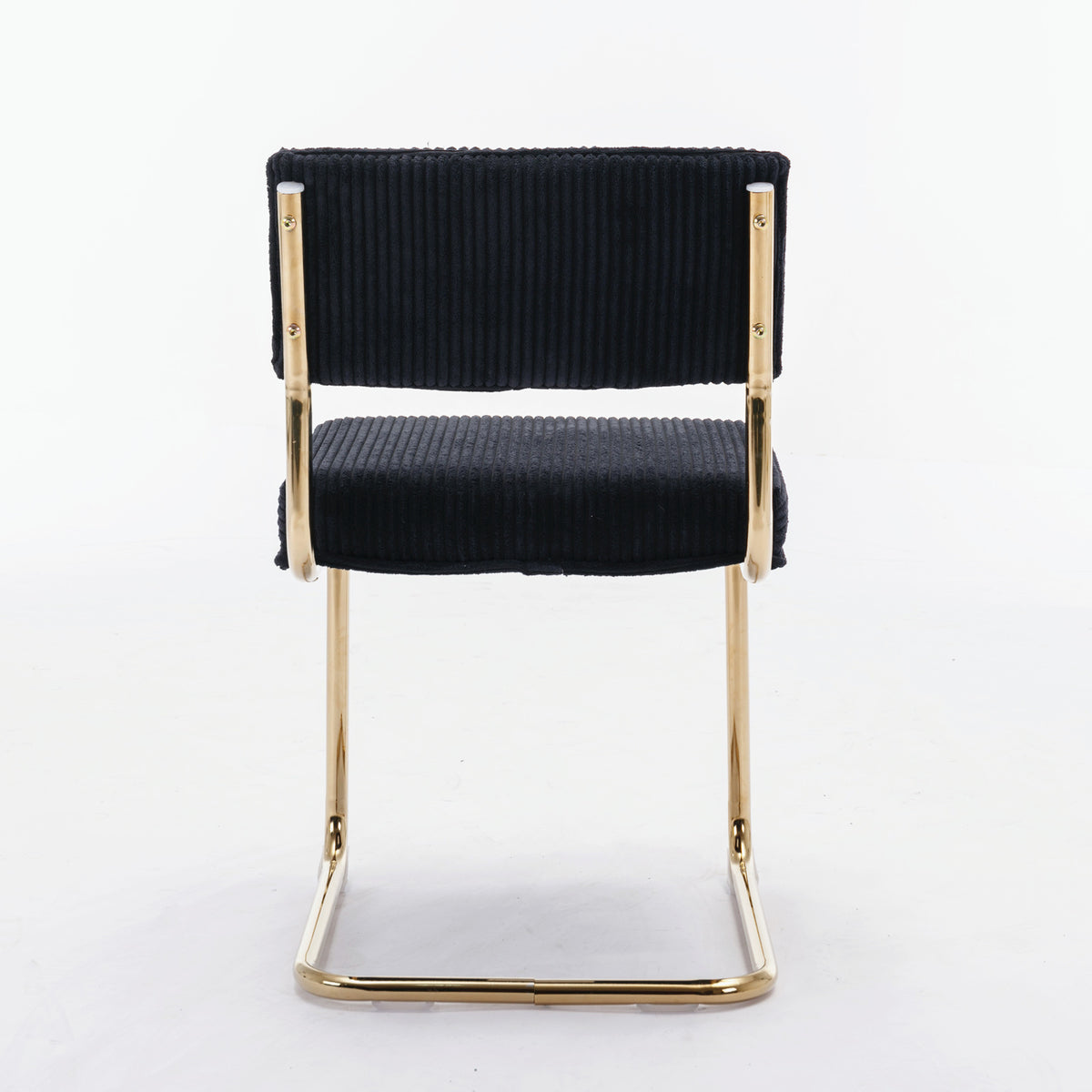 Set of 2 Modern Dining Chairs in Corduroy Fabric with Gold Metal Base- Black