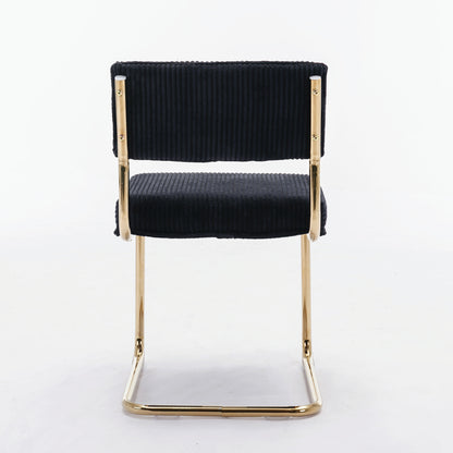 Set of 2 Modern Dining Chairs in Corduroy Fabric with Gold Metal Base- Black