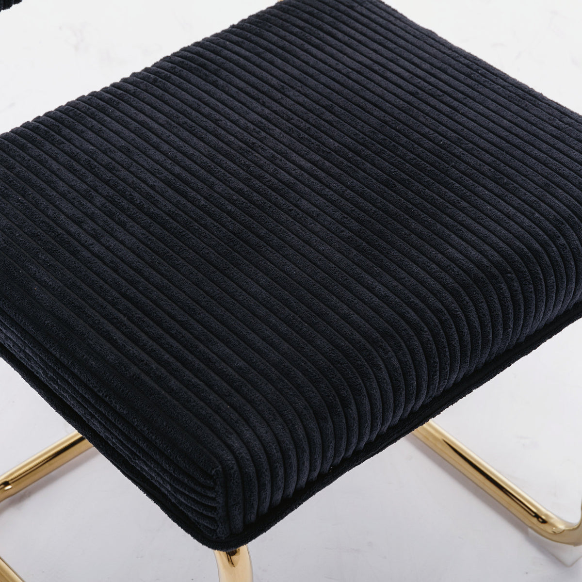Set of 2 Modern Dining Chairs in Corduroy Fabric with Gold Metal Base- Black
