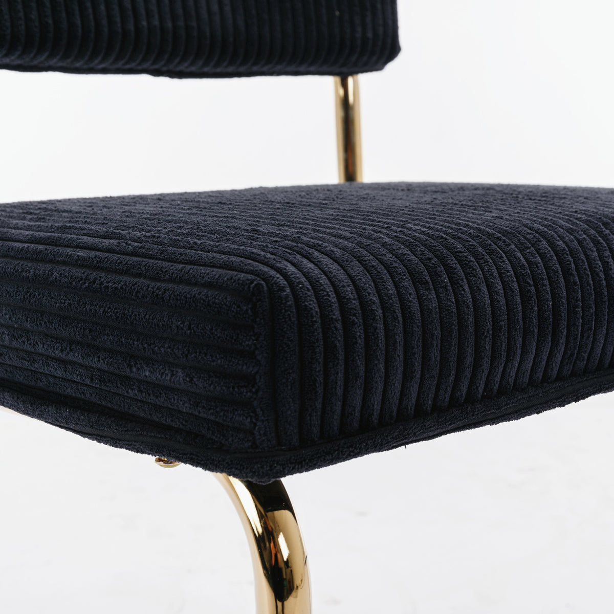Set of 2 Modern Dining Chairs in Corduroy Fabric with Gold Metal Base- Black