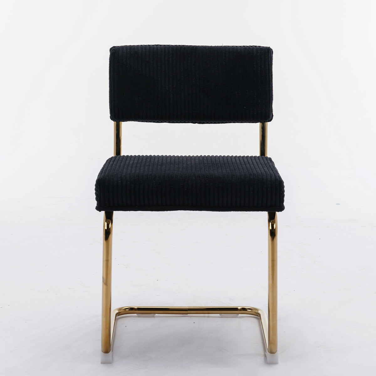 Set of 2 Modern Dining Chairs in Corduroy Fabric with Gold Metal Base- Black