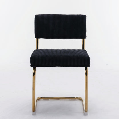 Set of 2 Modern Dining Chairs in Corduroy Fabric with Gold Metal Base- Black
