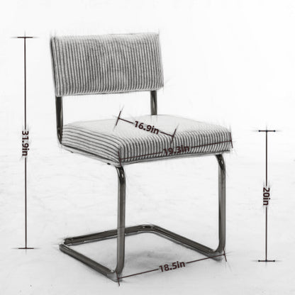 Set of 2 Modern Dining Chairs in Corduroy Fabric with Gold Metal Base- Black