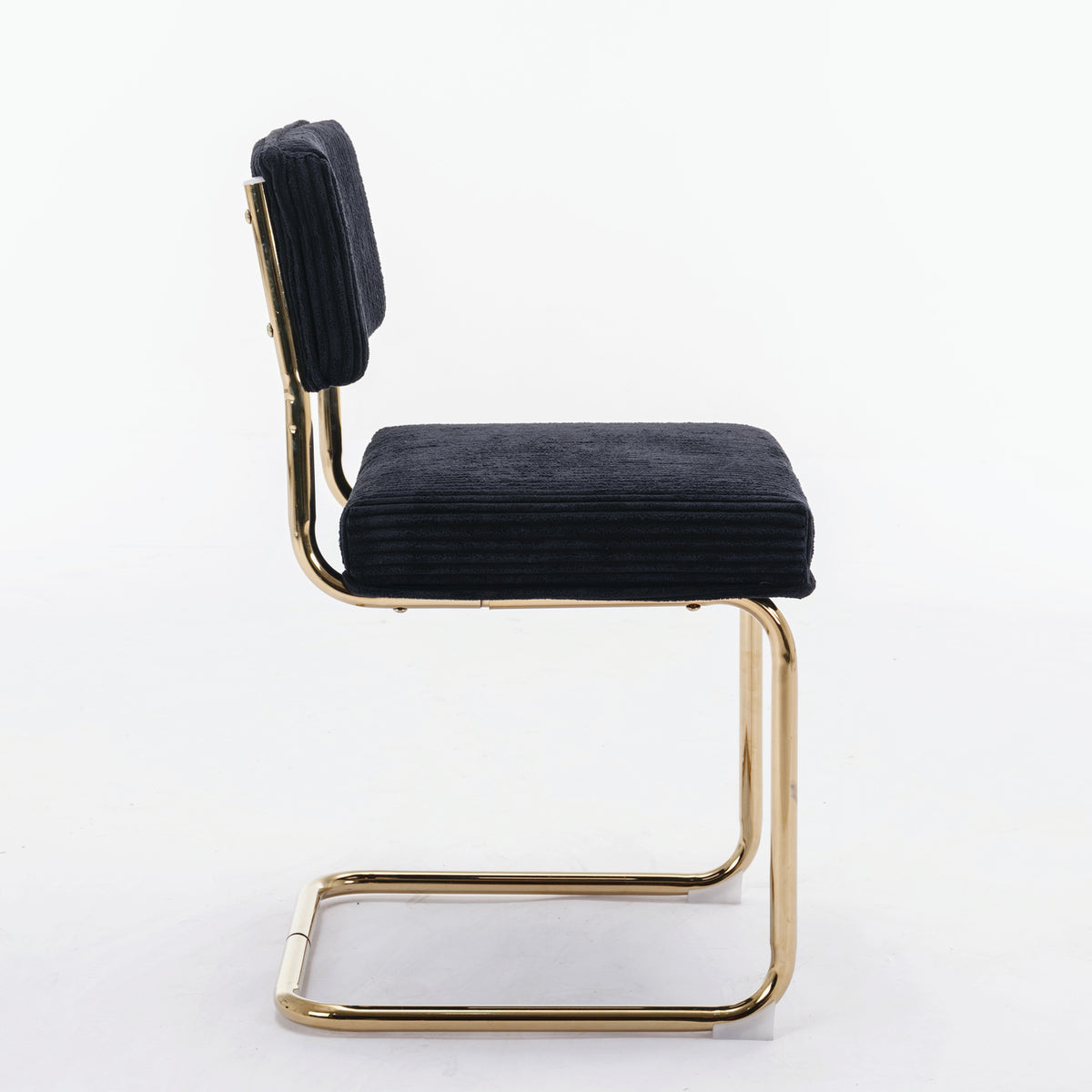 Set of 2 Modern Dining Chairs in Corduroy Fabric with Gold Metal Base- Black