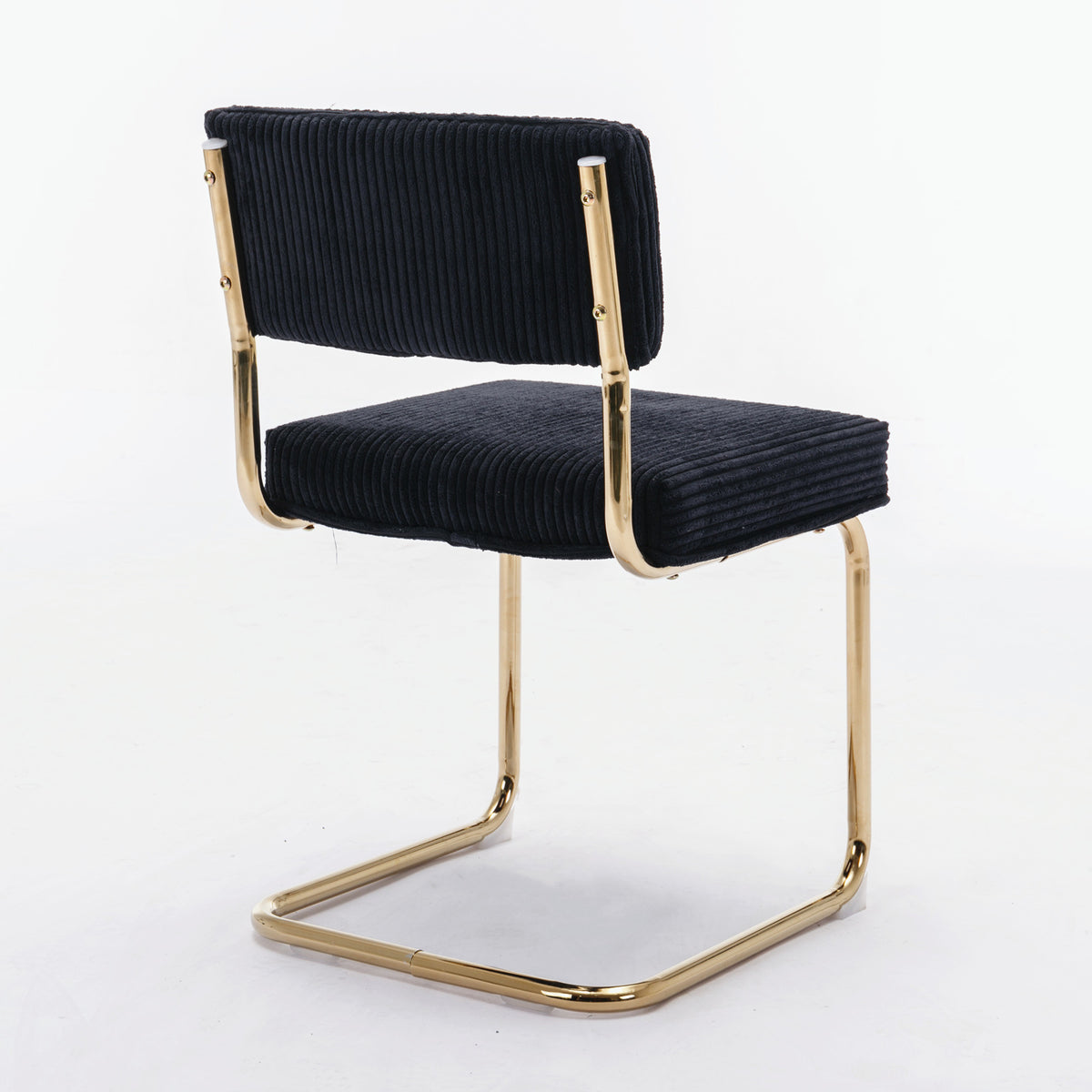 Set of 2 Modern Dining Chairs in Corduroy Fabric with Gold Metal Base- Black