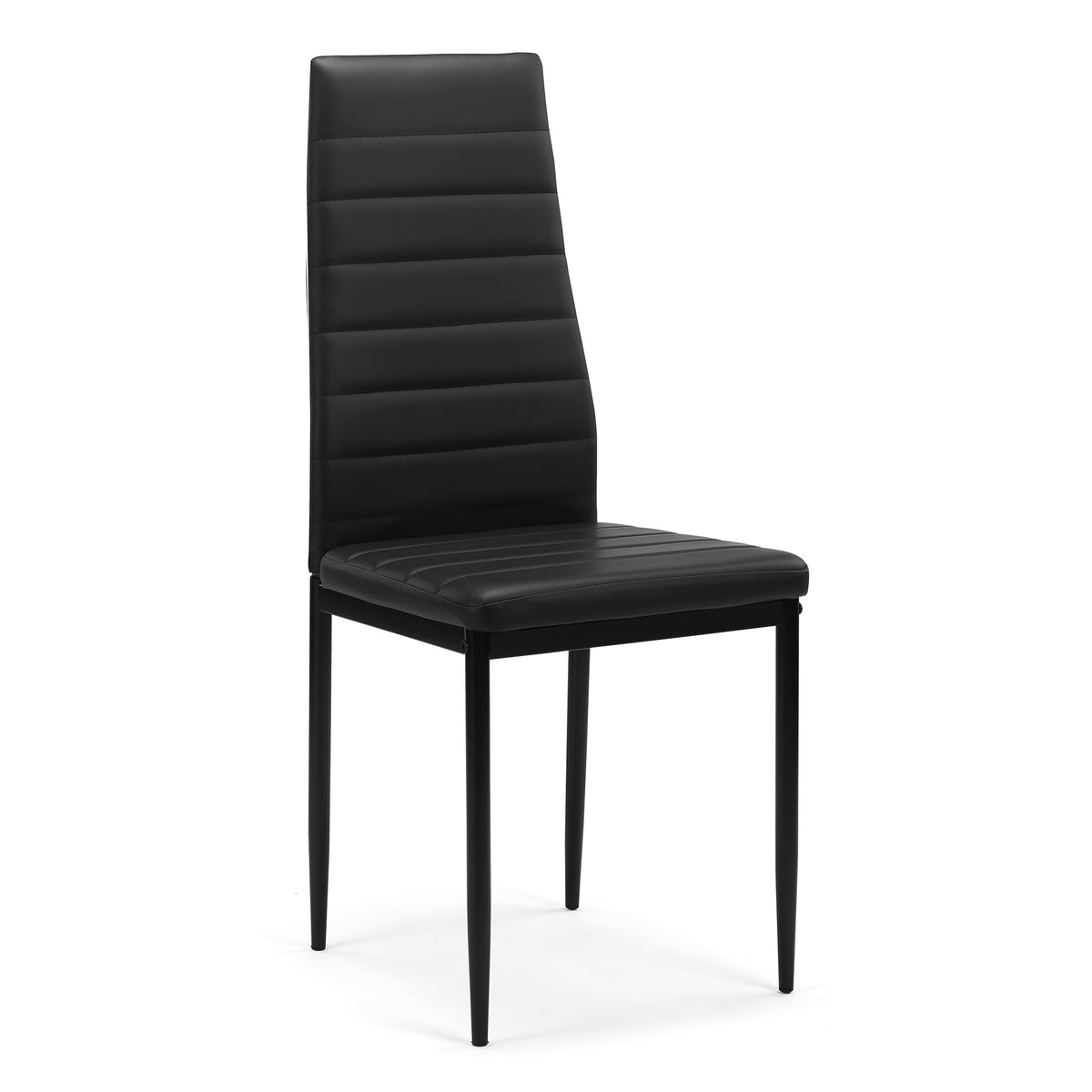 4 pcs Modern Vertical Design Dining Kitchen Chair PU Leather with Metal Legs- Black