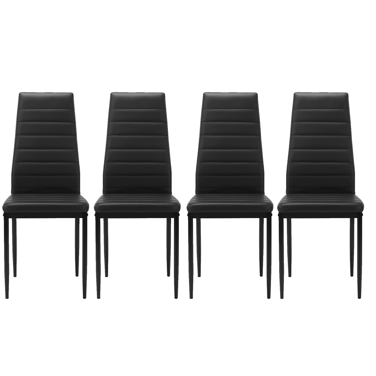 4 pcs Modern Vertical Design Dining Kitchen Chair PU Leather with Metal Legs- Black