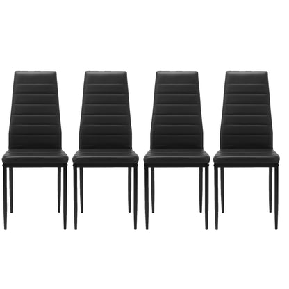 4 pcs Modern Vertical Design Dining Kitchen Chair PU Leather with Metal Legs- Black