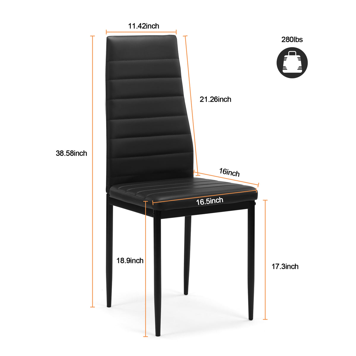 4 pcs Modern Vertical Design Dining Kitchen Chair PU Leather with Metal Legs- Black