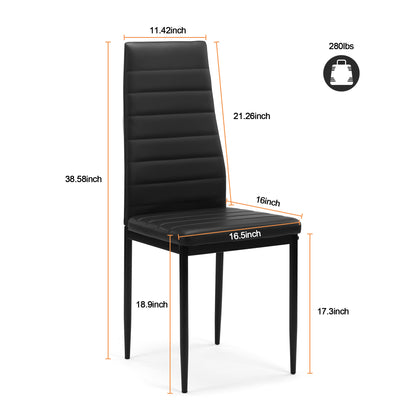 4 pcs Modern Vertical Design Dining Kitchen Chair PU Leather with Metal Legs- Black