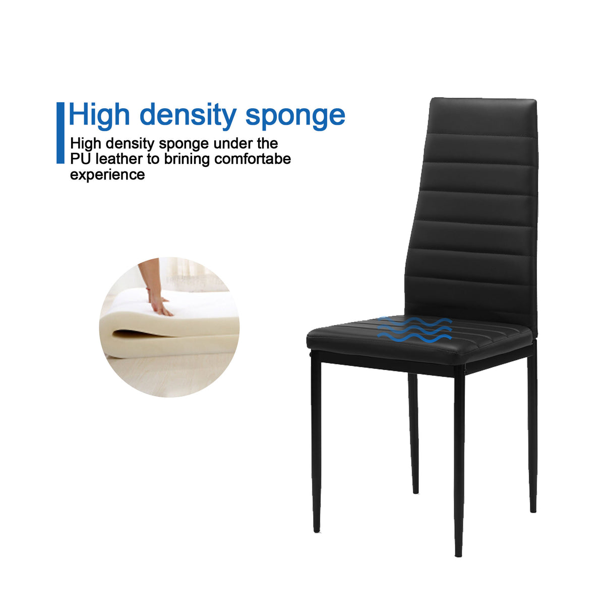 4 pcs Modern Vertical Design Dining Kitchen Chair PU Leather with Metal Legs- Black