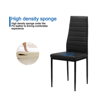 4 pcs Modern Vertical Design Dining Kitchen Chair PU Leather with Metal Legs- Black