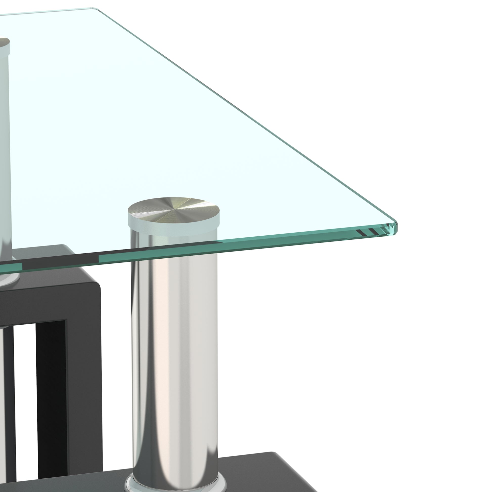 2 pcs Modern Design Coffee Table Tempered Glass End Table Night Stand- Transparent/Black