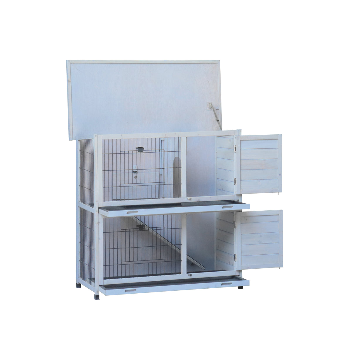 2 Story Rabbit Hutch Extensible Chicken Coop with No Leak Trays Large Running Space