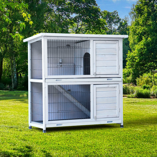 2 Story Rabbit Hutch Extensible Chicken Coop with No Leak Trays Large Running Space
