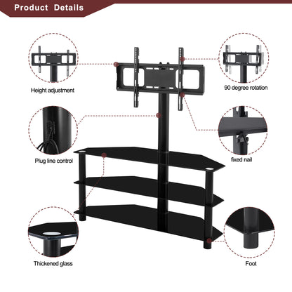 3-Tier Multi-functional TV Stand Height Adjustable Swivel Bracket - Black