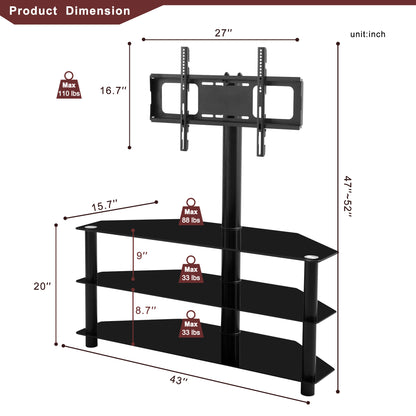 3-Tier Multi-functional TV Stand Height Adjustable Swivel Bracket - Black