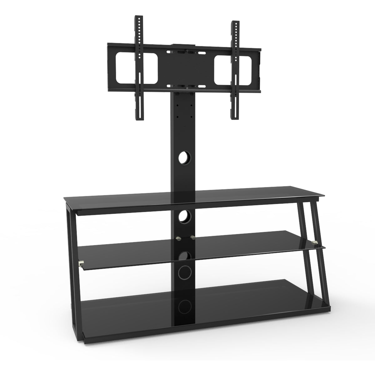 Multi-Functional Angle And Height Adjustable Tempered Glass TV Stand- Black