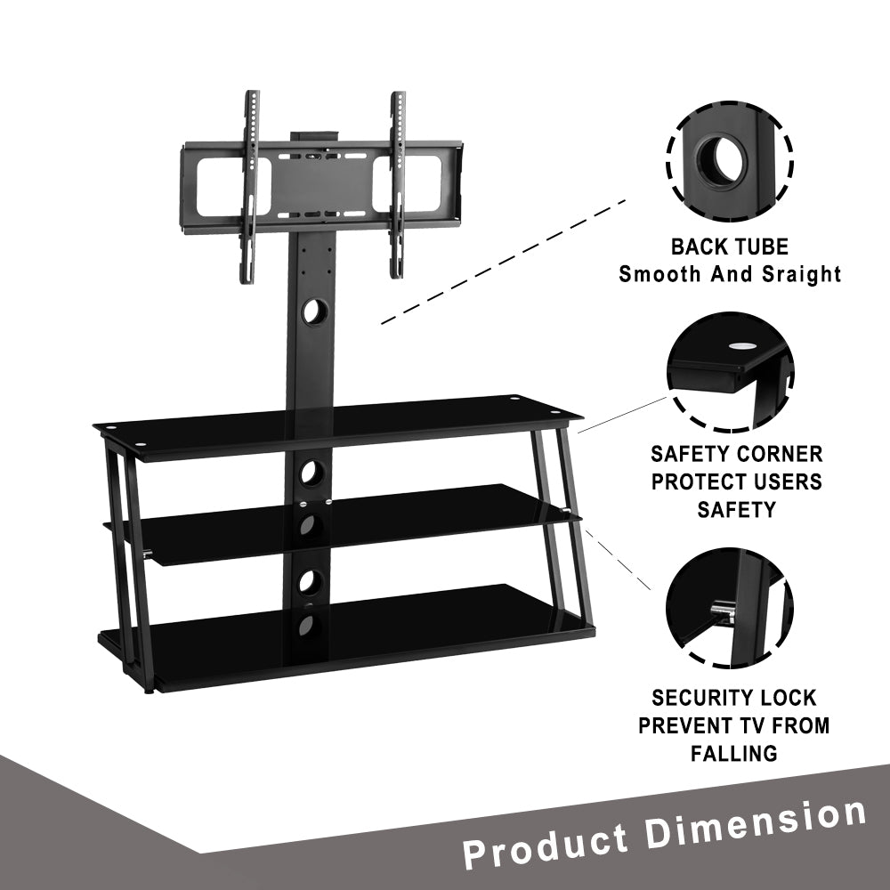Multi-Functional Angle And Height Adjustable Tempered Glass TV Stand- Black