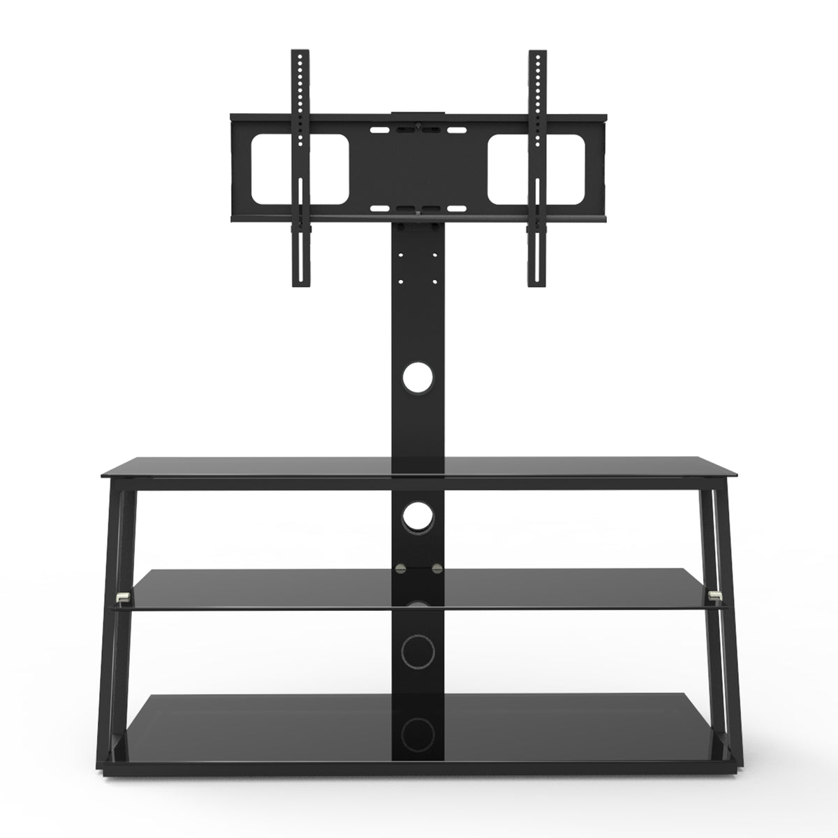 Multi-Functional Angle And Height Adjustable Tempered Glass TV Stand- Black