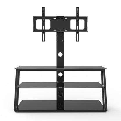 Multi-Functional Angle And Height Adjustable Tempered Glass TV Stand- Black