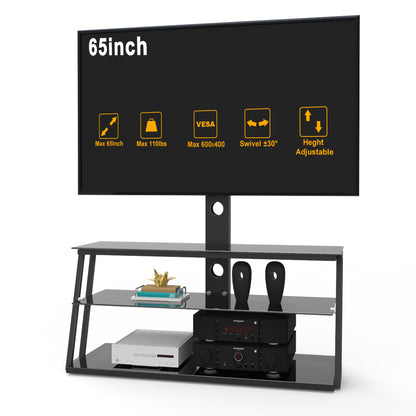 Multi-Functional Angle And Height Adjustable Tempered Glass TV Stand- Black