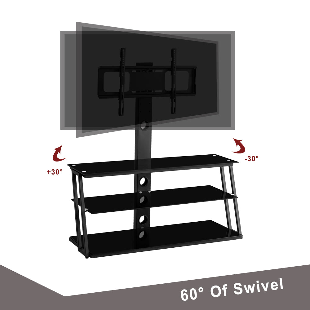 Multi-Functional Angle And Height Adjustable Tempered Glass TV Stand- Black