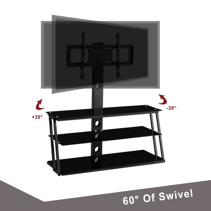Multi-Functional Angle And Height Adjustable Tempered Glass TV Stand- Black