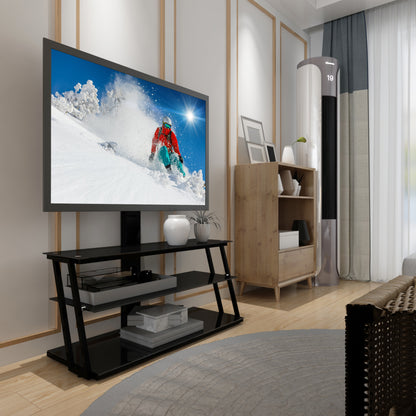 Multi-Functional Angle And Height Adjustable Tempered Glass TV Stand- Black