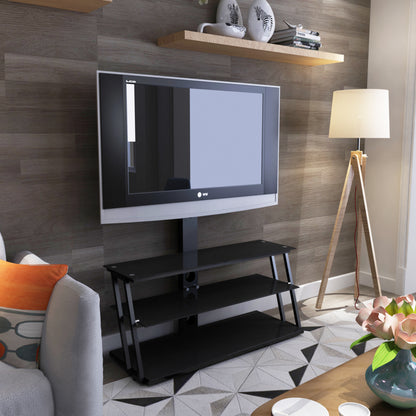 Multi-Functional Angle And Height Adjustable Tempered Glass TV Stand- Black