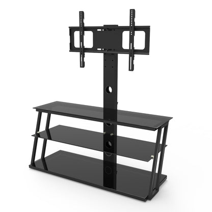 Multi-Functional Angle And Height Adjustable Tempered Glass TV Stand- Black