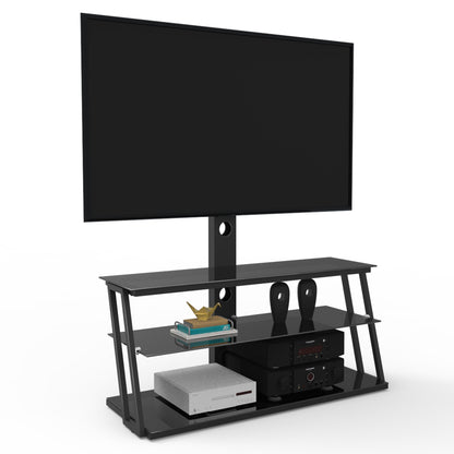Multi-Functional Angle And Height Adjustable Tempered Glass TV Stand- Black