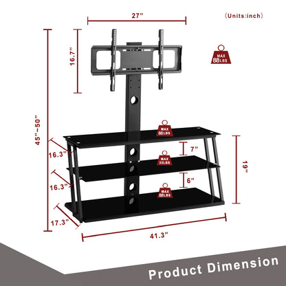 Multi-Functional Angle And Height Adjustable Tempered Glass TV Stand- Black