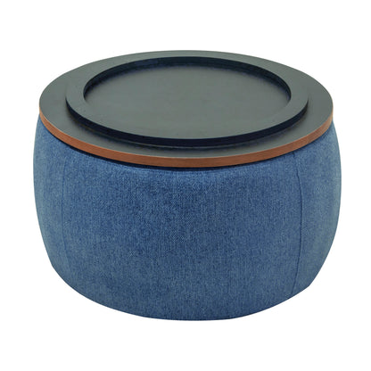 2 in 1 Round Storage Organizer and Foot Stool with Wooden Lid- Navy