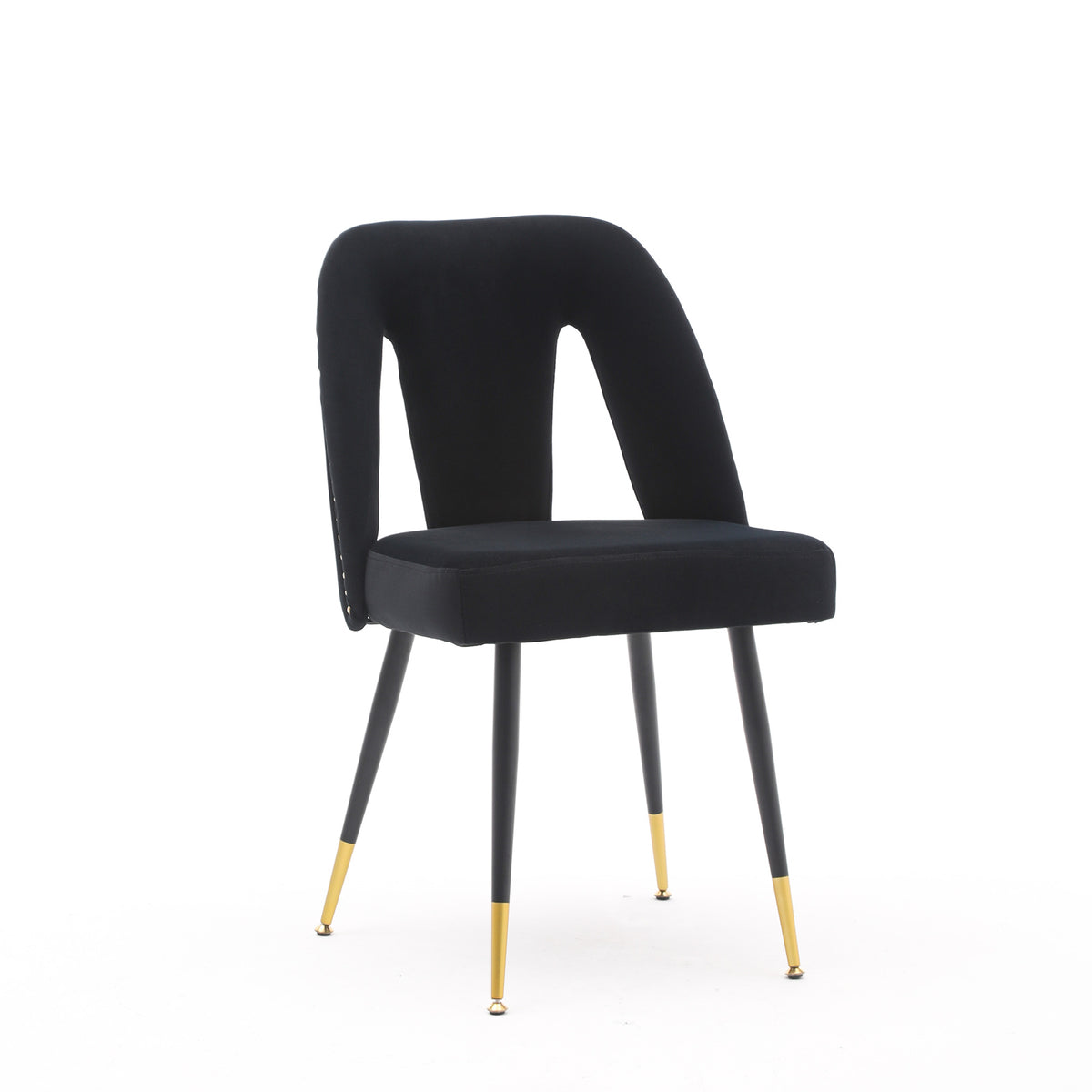 2 pcs Modern Contemporary Velvet Upholstered Dining Chair with Nailheads - Black