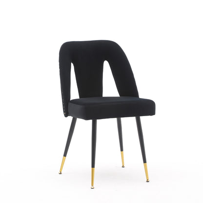 2 pcs Modern Contemporary Velvet Upholstered Dining Chair with Nailheads - Black
