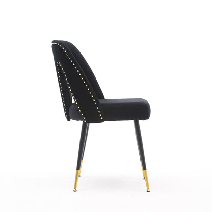 2 pcs Modern Contemporary Velvet Upholstered Dining Chair with Nailheads - Black