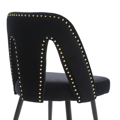 2 pcs Modern Contemporary Velvet Upholstered Dining Chair with Nailheads - Black