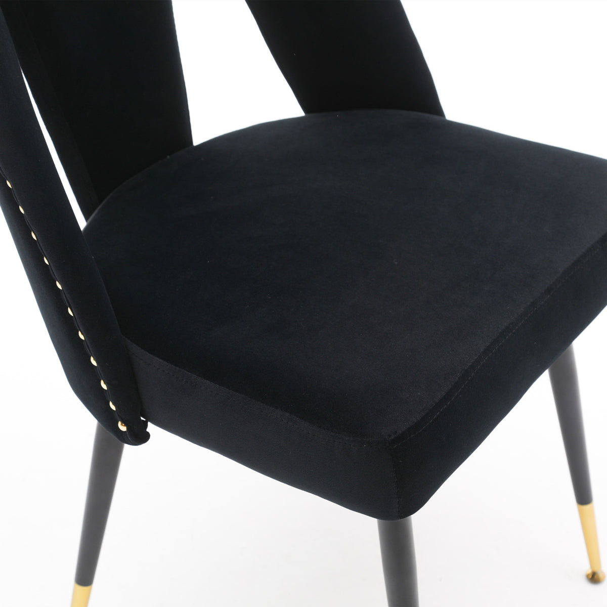 2 pcs Modern Contemporary Velvet Upholstered Dining Chair with Nailheads - Black