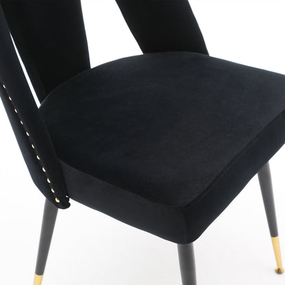 2 pcs Modern Contemporary Velvet Upholstered Dining Chair with Nailheads - Black