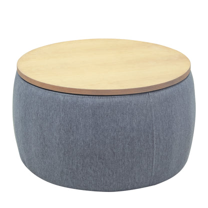 2 in 1 Round Storage Organizer and Foot Stool with Wooden Lid- Dark Grey