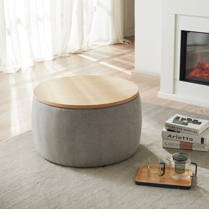 2 in 1 Round Storage Organizer and Foot Stool with Wooden Lid- Dark Grey