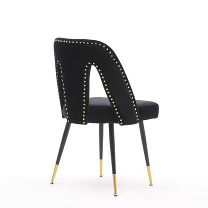 2 pcs Modern Contemporary Velvet Upholstered Dining Chair with Nailheads - Black