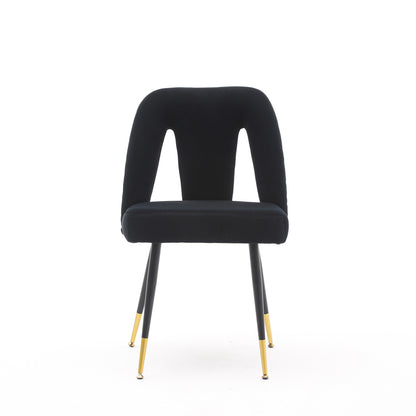 2 pcs Modern Contemporary Velvet Upholstered Dining Chair with Nailheads - Black