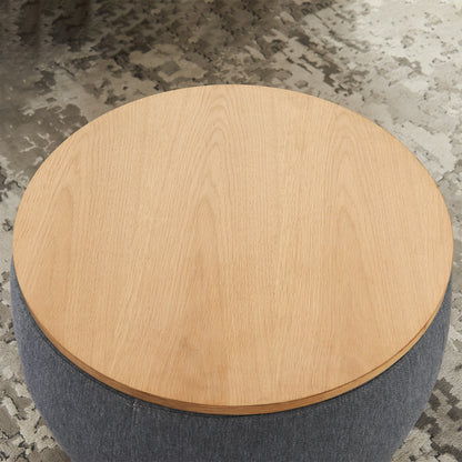 2 in 1 Round Storage Organizer and Foot Stool with Wooden Lid- Dark Grey