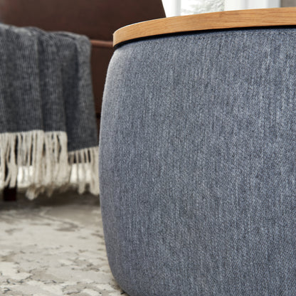 2 in 1 Round Storage Organizer and Foot Stool with Wooden Lid- Dark Grey