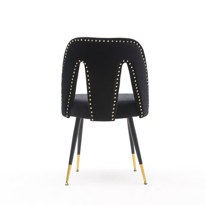 2 pcs Modern Contemporary Velvet Upholstered Dining Chair with Nailheads - Black