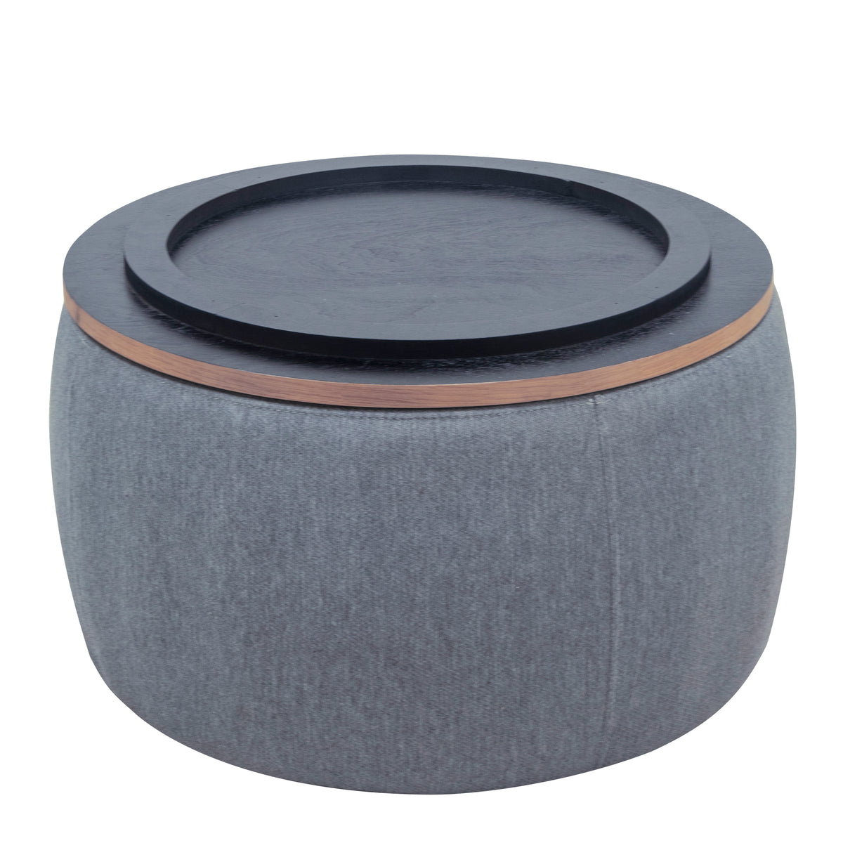 2 in 1 Round Storage Organizer and Foot Stool with Wooden Lid- Dark Grey