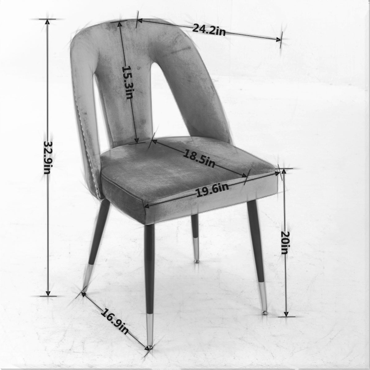 2 pcs Modern Contemporary Velvet Upholstered Dining Chair with Nailheads - Black
